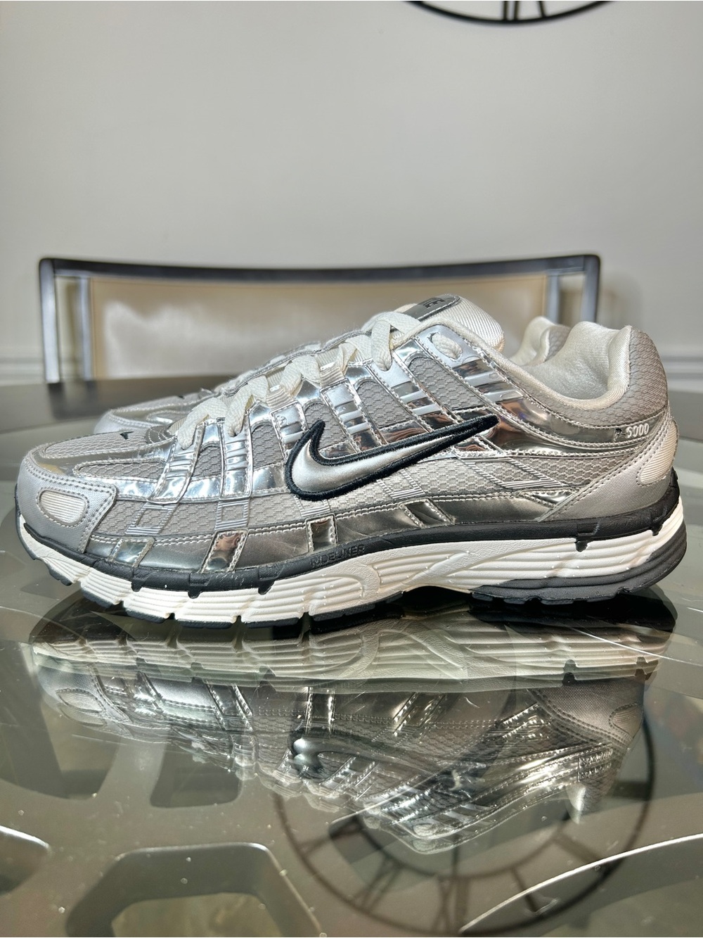 Nike P-6000 Metallic Silver Black Bowerman Series Running Shoes Mens Size 10